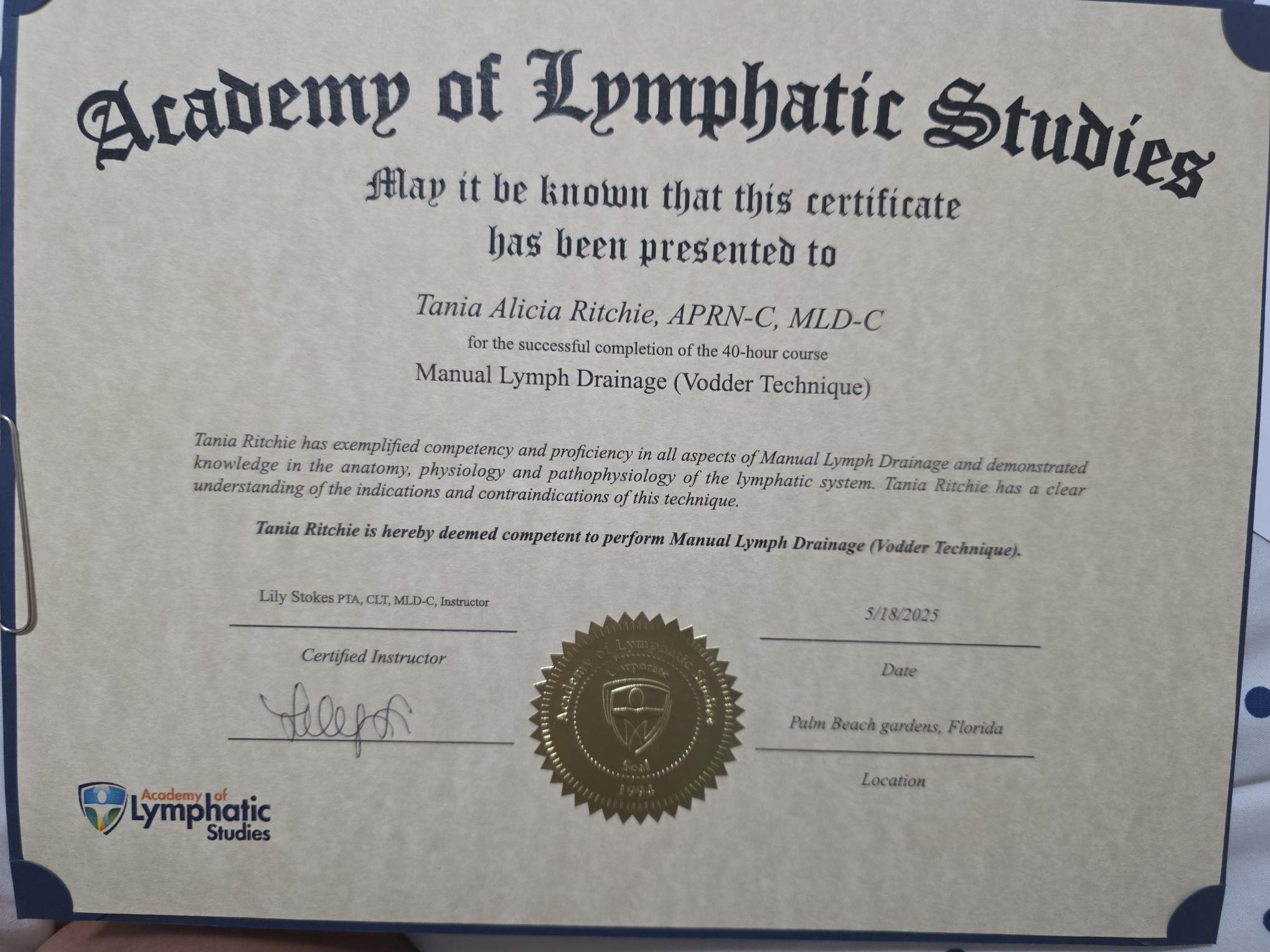 Manual Lymph Drainage certificate