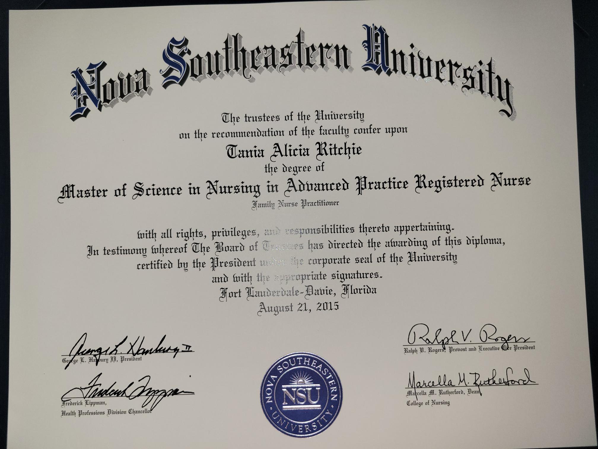 MSN Advanced Practice diploma